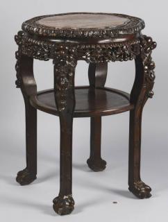 Appraisal: Chinese Carved Table Stand w Marble Inset Chinese carved table