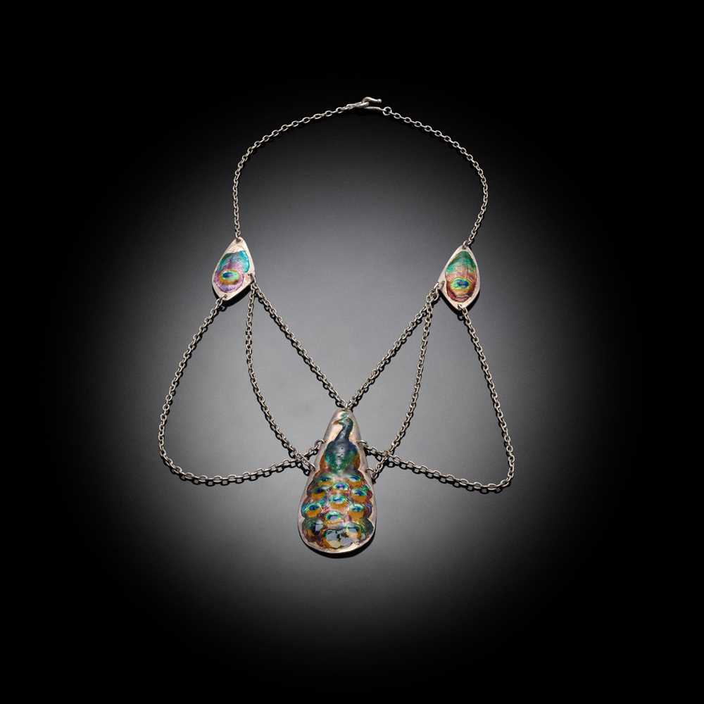 Appraisal: ENGLISH ARTS CRAFTS 'PEACOCK' NECKLACE CIRCA - white metal and