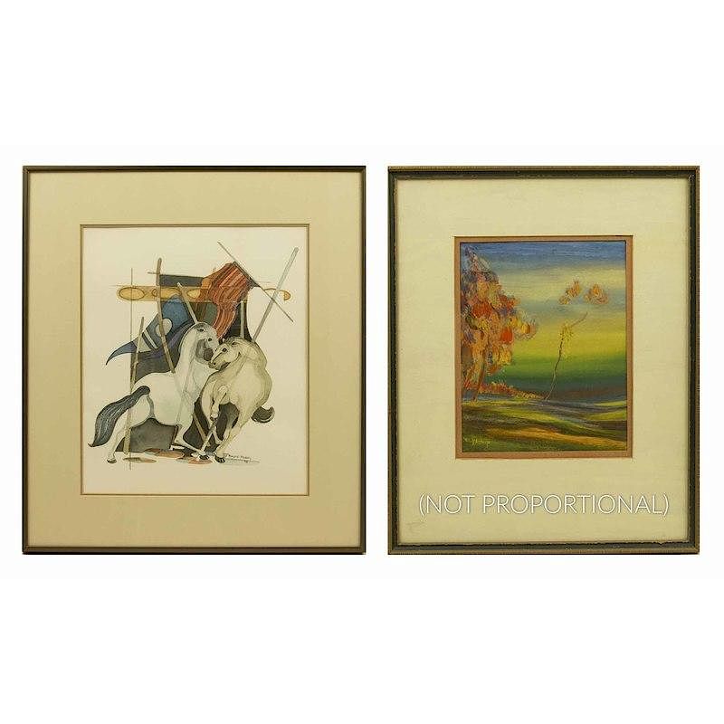 Appraisal: Two Paintings Lot of two paintings comprising a watercolor portrait