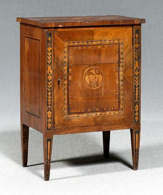 Appraisal: Italian neoclassical inlaid cabinet single cabinet door opening to paper-lined