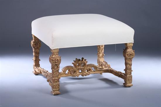 Appraisal: ITALIAN GILT-WOOD SQUARE BENCH th century with cream upholstery Stuffover