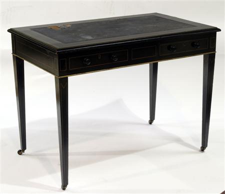 Appraisal: A late Victorian ebonised writing table the rectangular top with