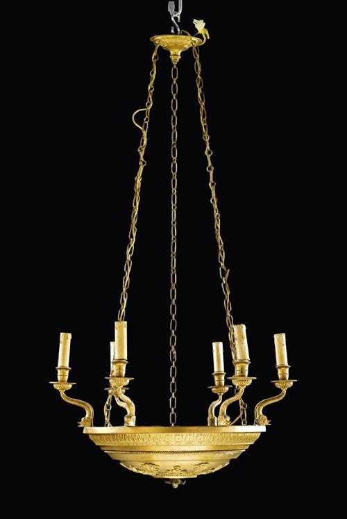 Appraisal: CHANDELIER AUX DAUPHINS late Restauration Paris th century Gilt bronze