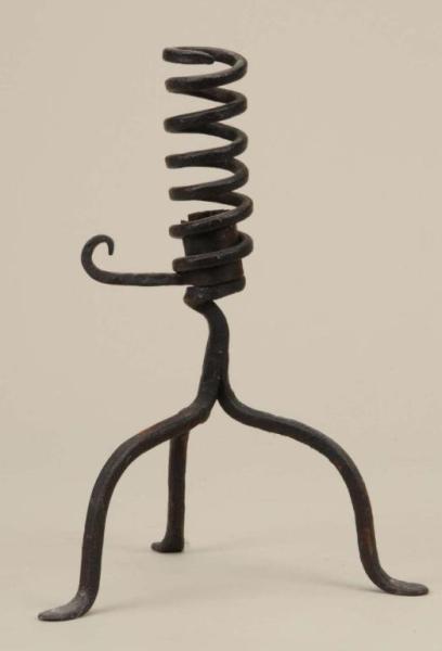 Appraisal: Wrought Iron Adjustable Candleholder Description th Century Tripod base Size