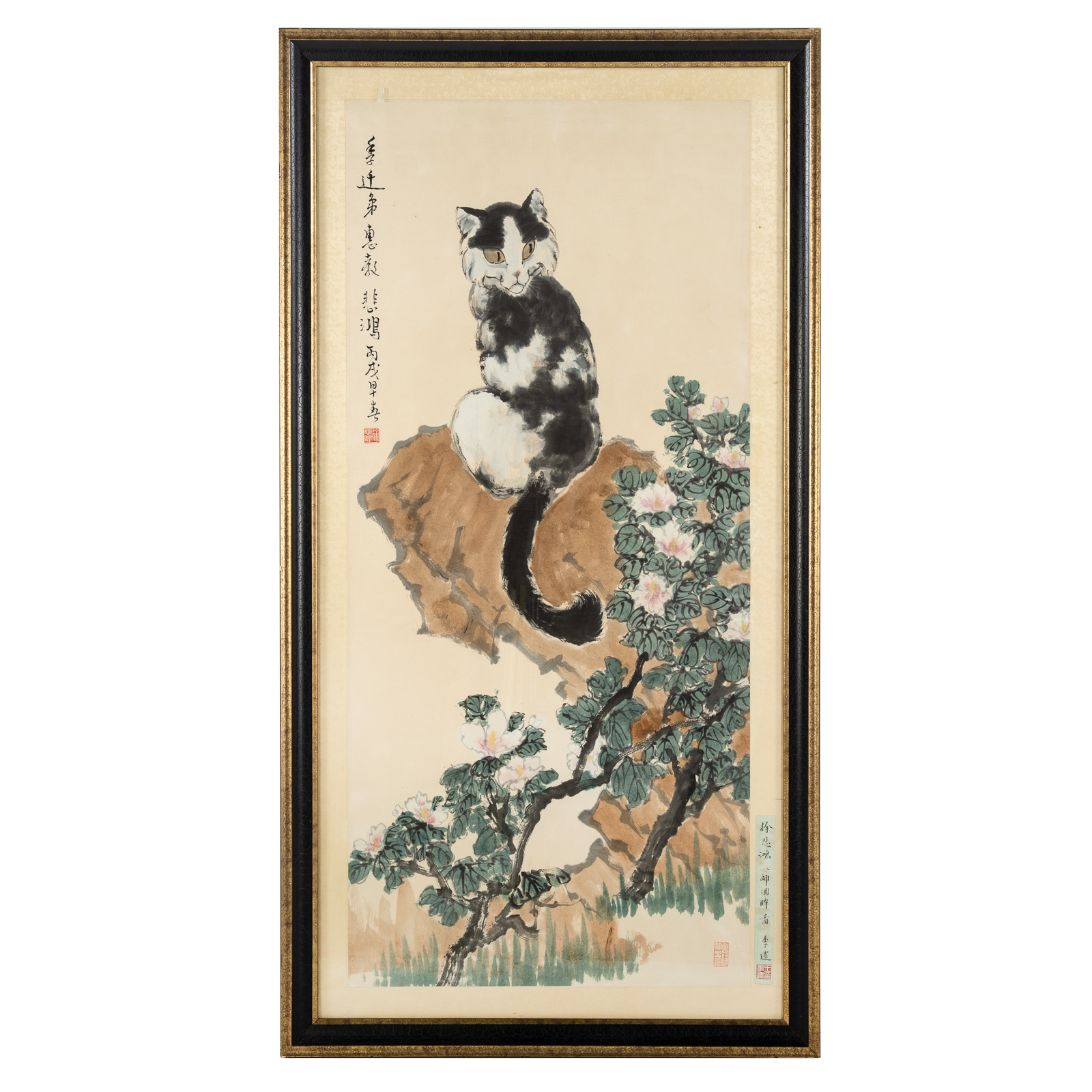 Appraisal: CHINESE SCHOOL TH CENTURY CAT IN GARDEN With calligraphy and