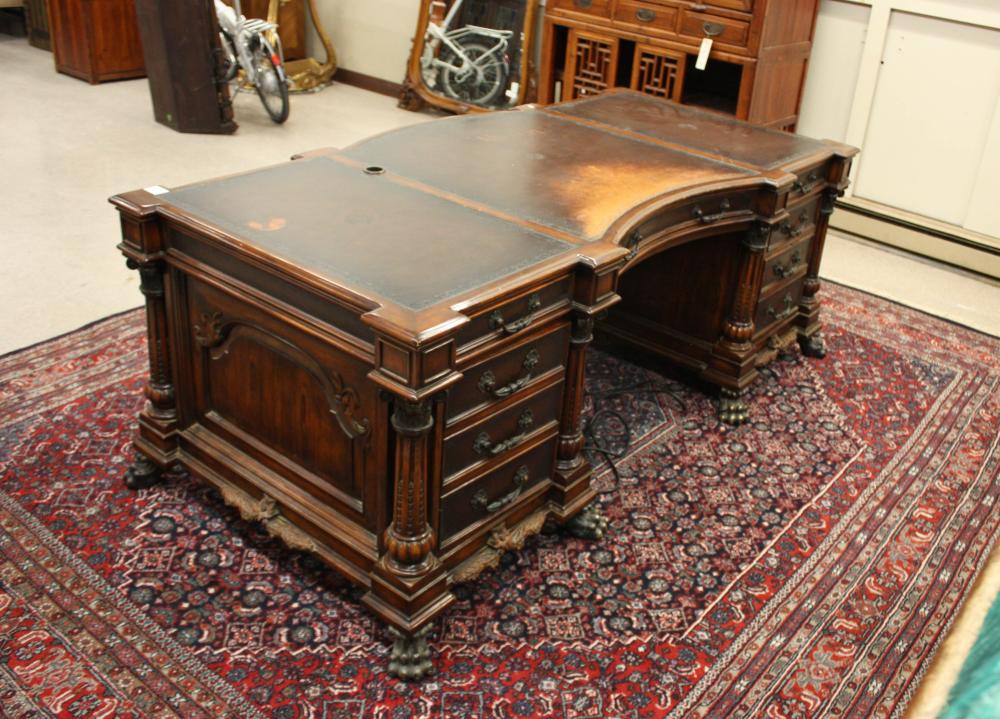 Appraisal: FLAT-TOP MAHOGANY DOUBLE-PEDESTAL EXECUTIVE DESK late th century standing on