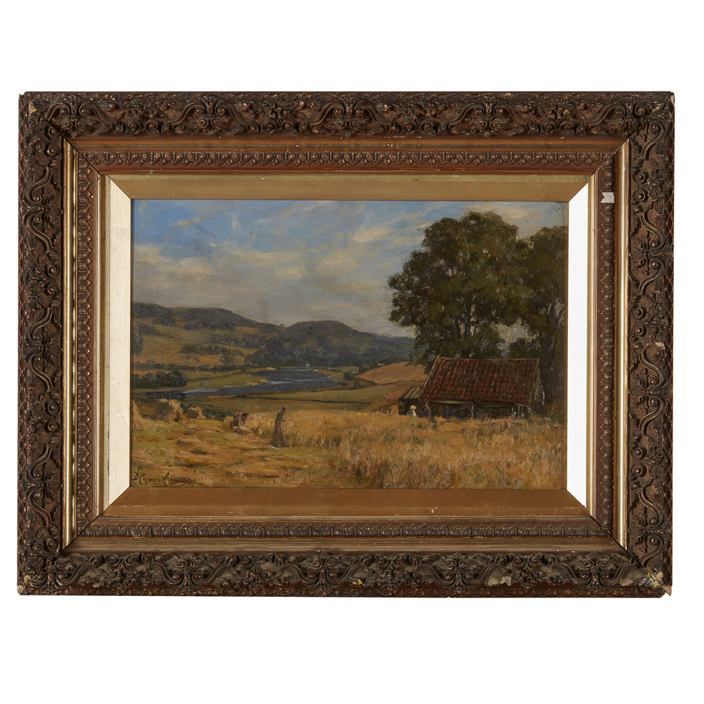 Appraisal: DUNCAN CAMERON SCOTTISH - HARVEST AT SCOONIEBURN signed inscribed with