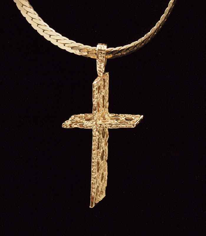 Appraisal: K HERRINGBONE CHAIN AND CROSS K yellow gold flat herringbone