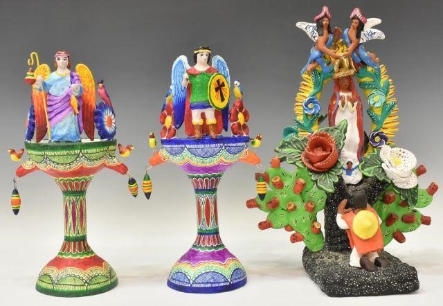 Appraisal: lot of Mexican Folk Art painted pottery items comprising chalices