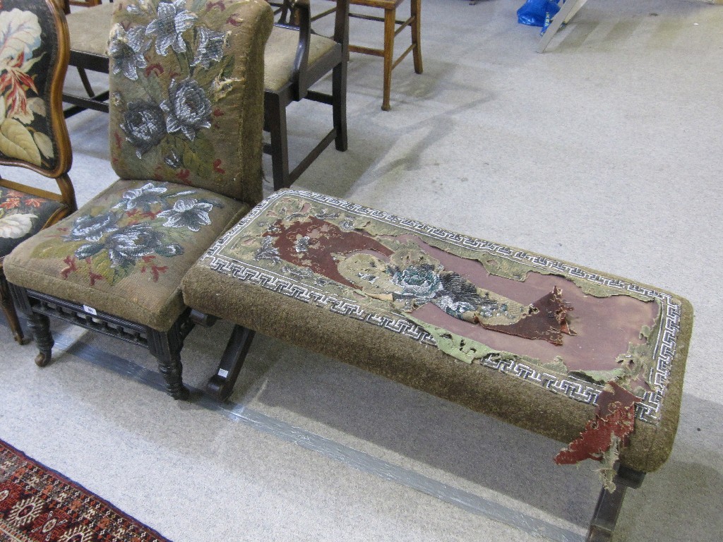 Appraisal: Lot comprising beaded tapestry upholstered chair and stool