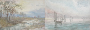 Appraisal: Yamada Baske Japanese - Two watercolor scenes on paper mounted