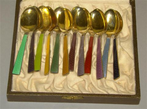 Appraisal: SET OF TWELVE NORWEIGEN ENAMELLED GILT SILVER DEMITASSE SPOONS retailed