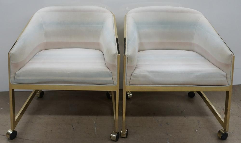 Appraisal: Pair of Milo Baughman for DIA Brass and Upholstered Barrel