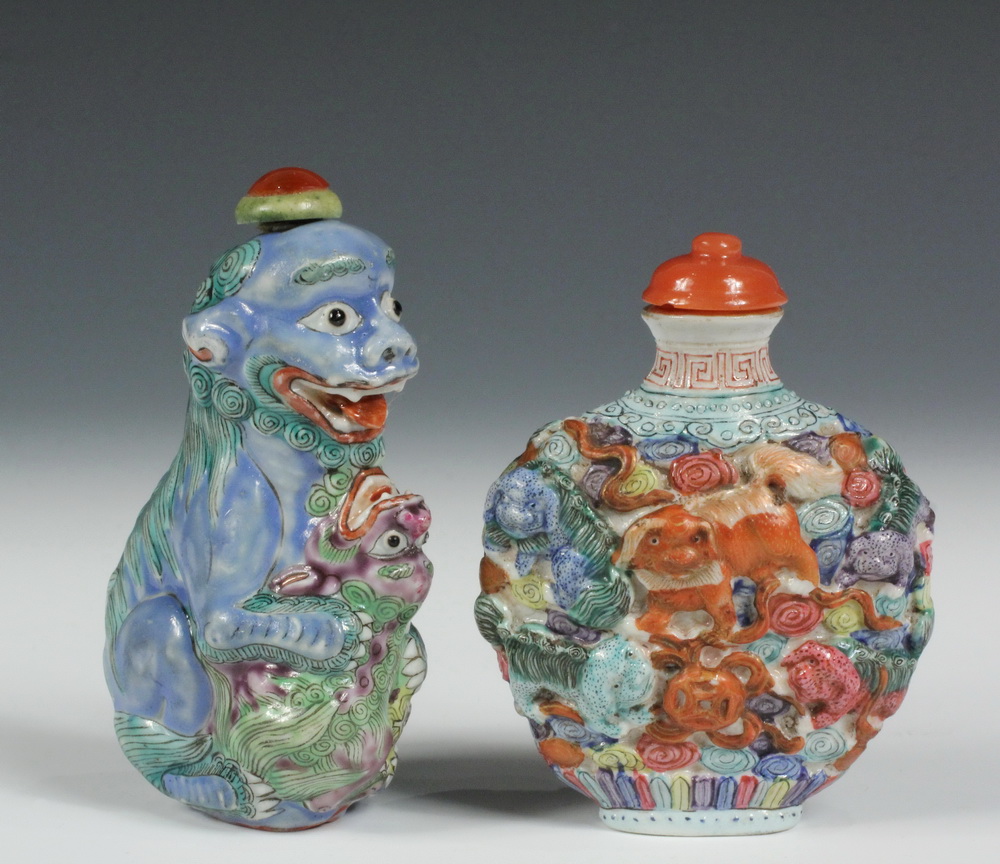 Appraisal: A GROUP OF MOLDED PORCELAIN SNUFF BOTTLES - Including An