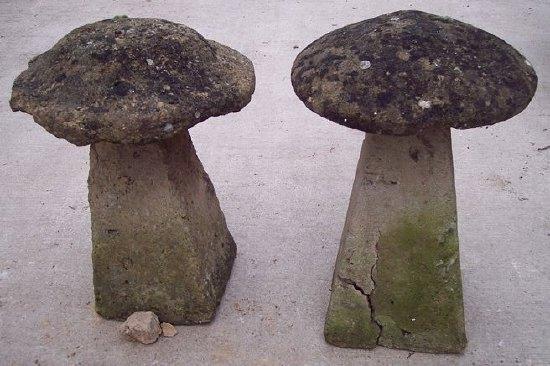 Appraisal: A pair of reconstituted stone staddle stones and tops cm