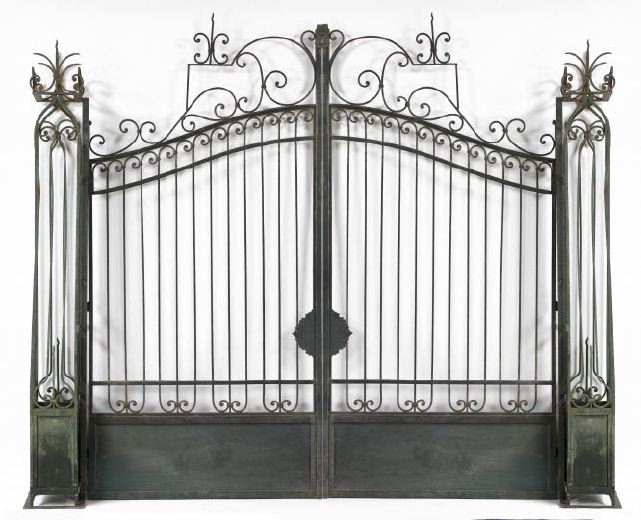 Appraisal: Large Pair of Wrought-Iron and Stamped Steel Driveway Gates in