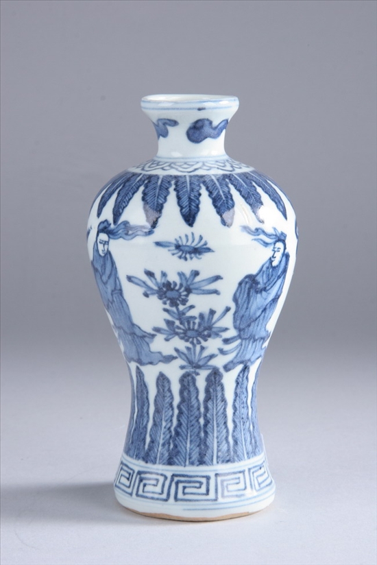 Appraisal: CHINESE BLUE AND WHITE PORCELAIN MEIPING Ming Dynasty style Figural