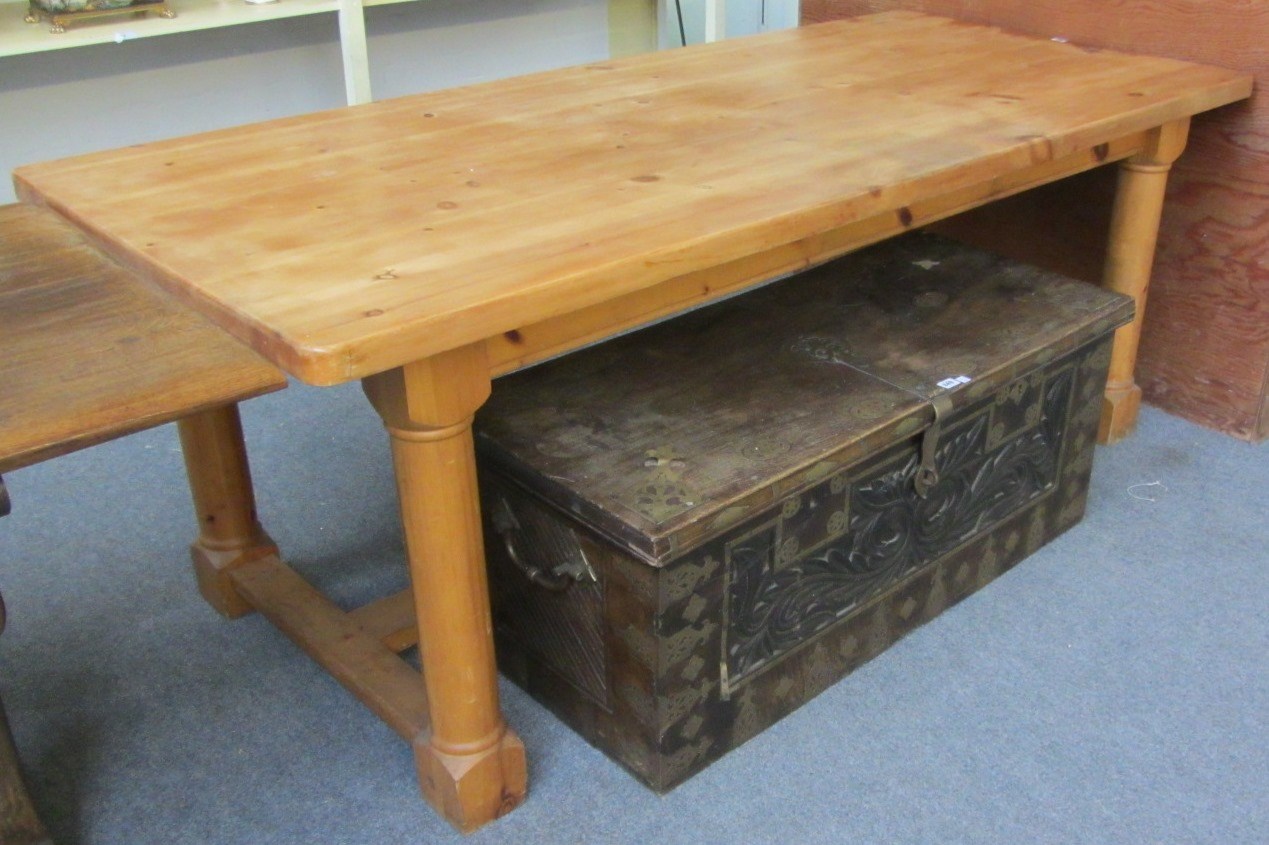 Appraisal: A th century style pine refectory dining table on four