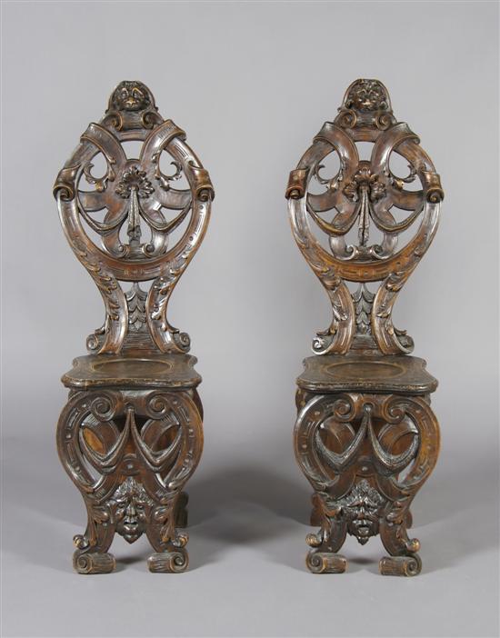 Appraisal: A Pair of Renaissance Revival Scabello Chairs Height inches