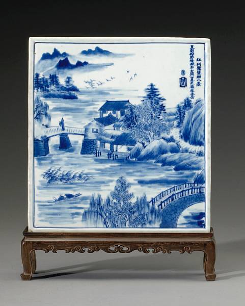 Appraisal: A blue and white porcelain tile Taisho Showa Period Of