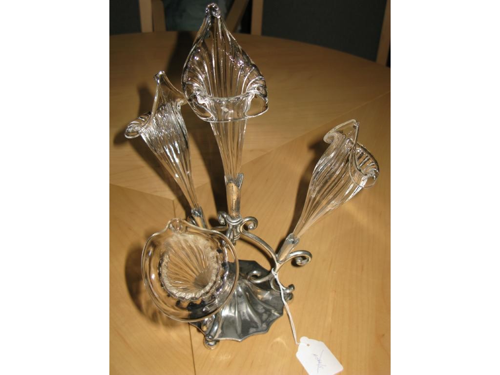 Appraisal: A glass epergne on silver plated stand