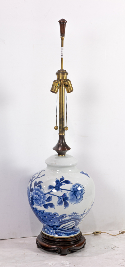 Appraisal: MID-CENTURY MARBRO LAMP CO HARDWOOD AND BRASS MOUNTED BLUE AND