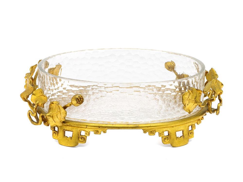 Appraisal: A French Gilt Bronze and Glass Centerpiece Bowl by Edouard