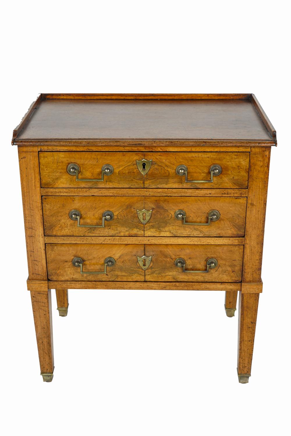 Appraisal: LOUIS XVI STYLE PETITE COMMODEwith gallery rim and three drawers