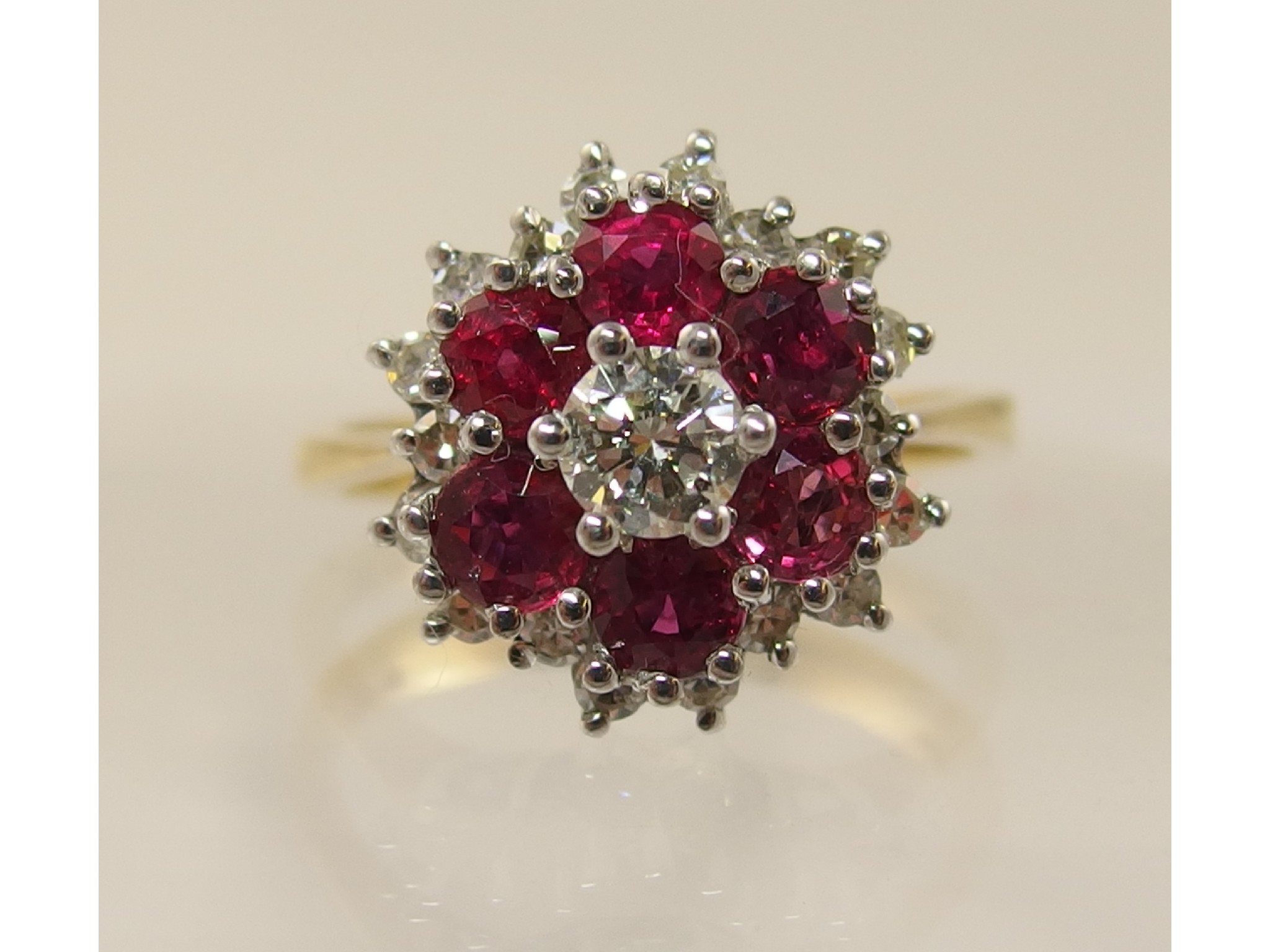 Appraisal: An ct diamond and ruby cluster ring approx cts combined