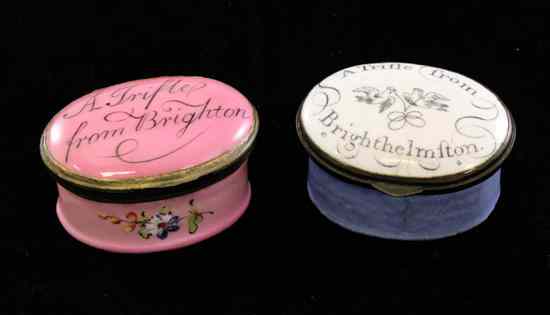 Appraisal: Two late th century South Staffordshire enamel oval patch boxes