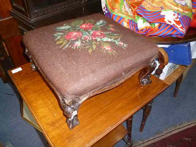 Appraisal: A TH CENTURY MAHOGANY NEEDLE WORK UPHOLSTERED LOW FOOT STOOL