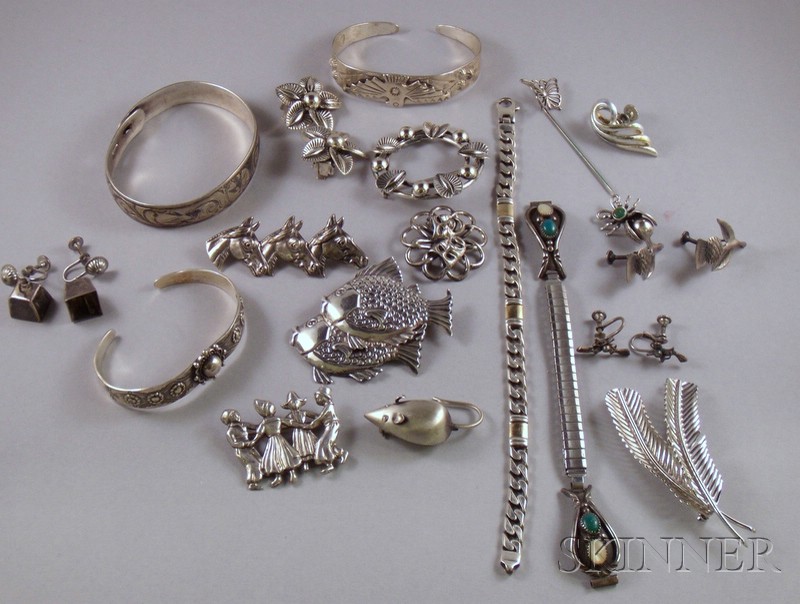 Appraisal: Small Group of Sterling Silver Jewelry including three cuffs a