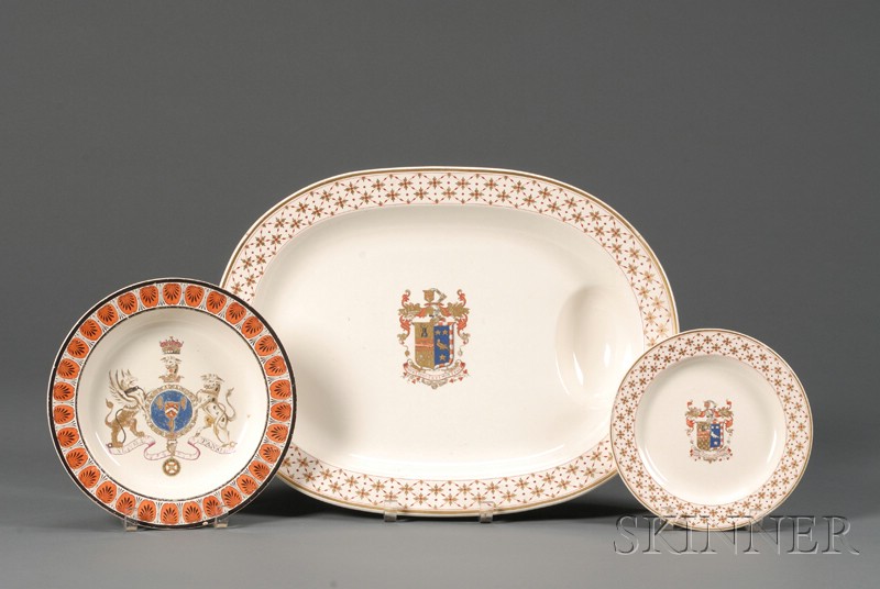 Appraisal: Three Wedgwood Queen's Ware Armorial Decorated Items England c each