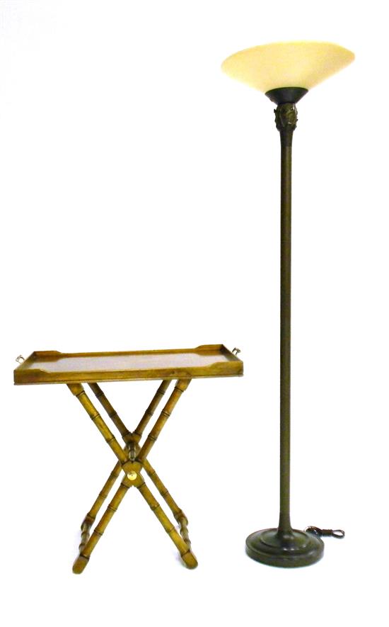 Appraisal: th C floor lamp and table Drexel tray top table