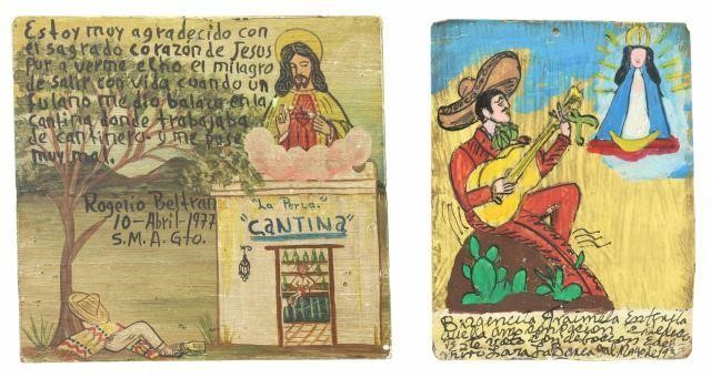 Appraisal: lot of Unframed ex-voto Mexico including on wood panel offered