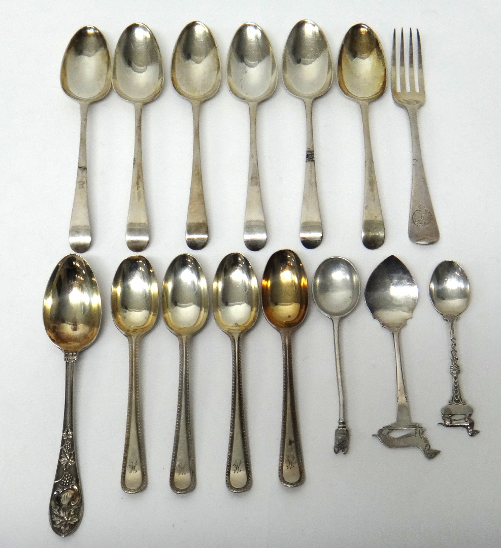 Appraisal: Silver flatware comprising six bottom marked Hanoverian pattern dessert spoons