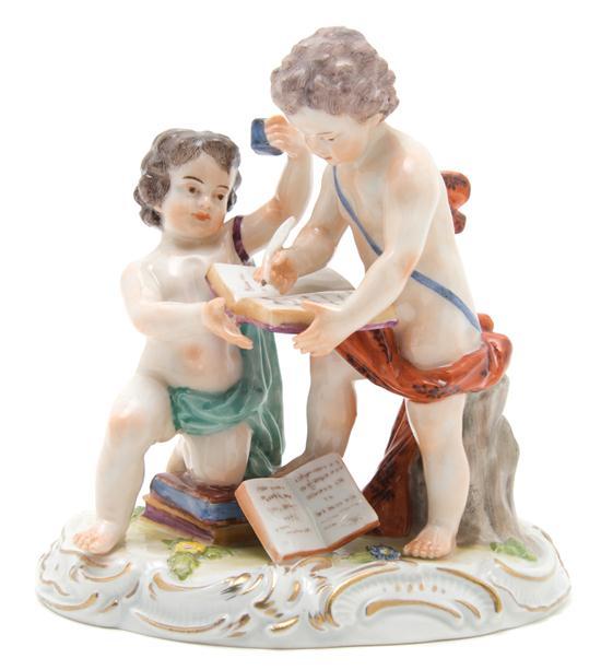 Appraisal: Meissen Porcelain Figural Group depicting putti writing in books incised