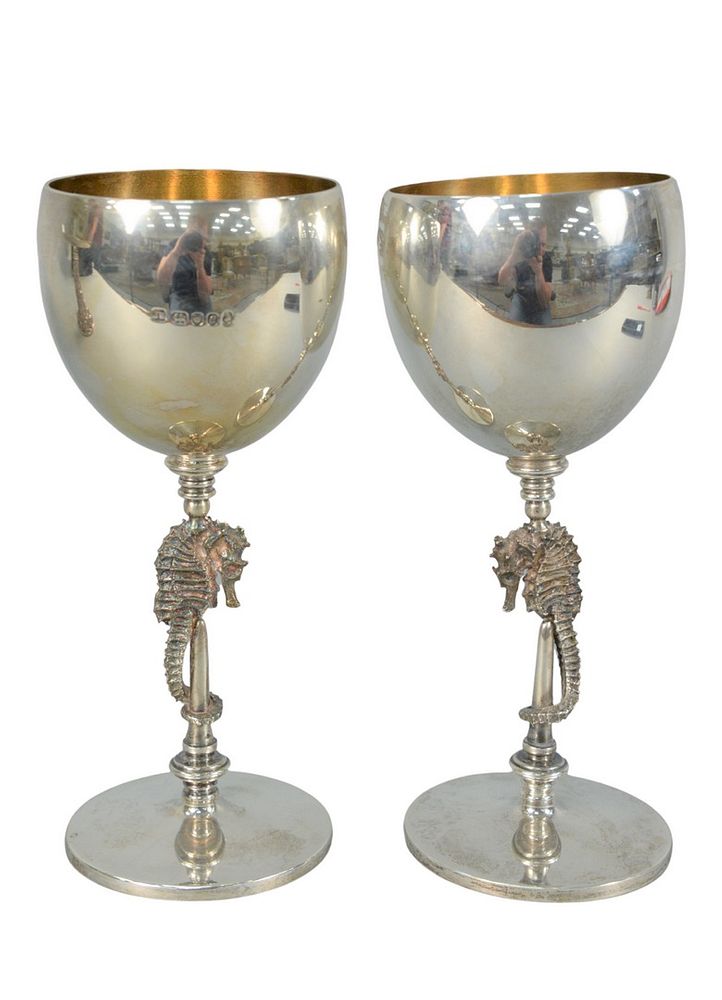 Appraisal: Jocelyn Burton set of ten silver goblets on seahorse stems