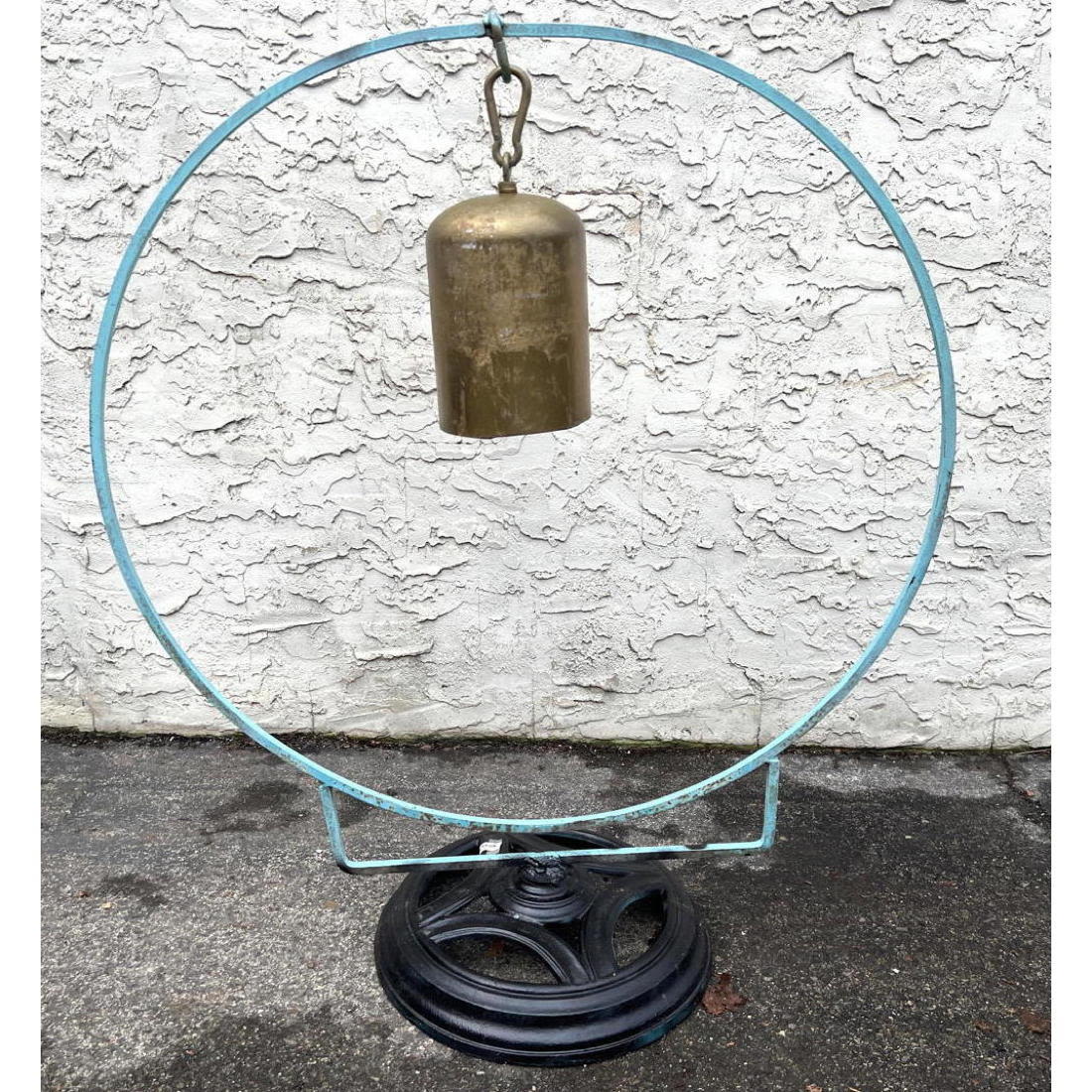 Appraisal: Chris Hiltey Outdoor Painted Iron Gong Bell Circle Hoop Frame