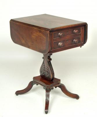 Appraisal: A REGENCY MAHOGANY SEWING TABLE the rounded oblong top with