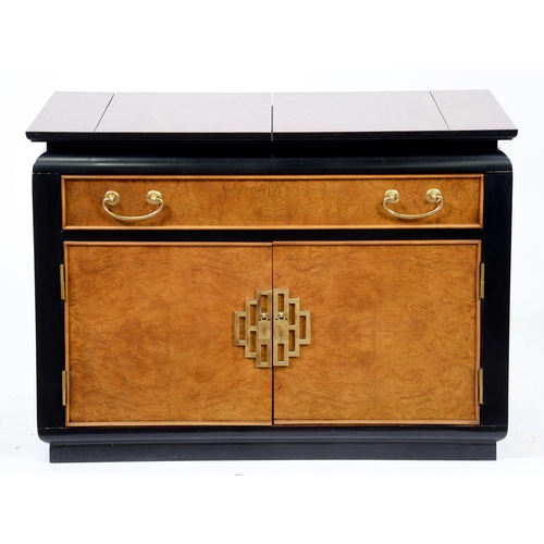 Appraisal: A Chinese style brass mounted burr elm ebonised buffet c