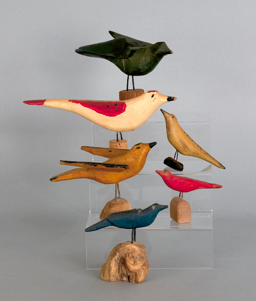 Appraisal: Six carved and polychromed birds early mid th c longest