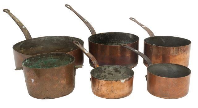 Appraisal: lot of French copper kitchenware including pots with long handles