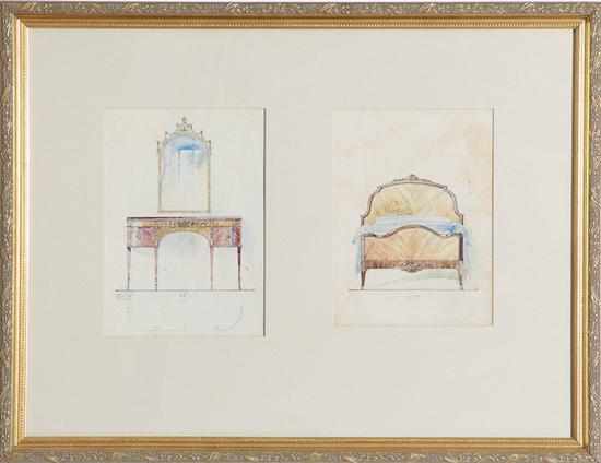 Appraisal: Collection of furniture design drawings th th century SIXTEEN WORKS