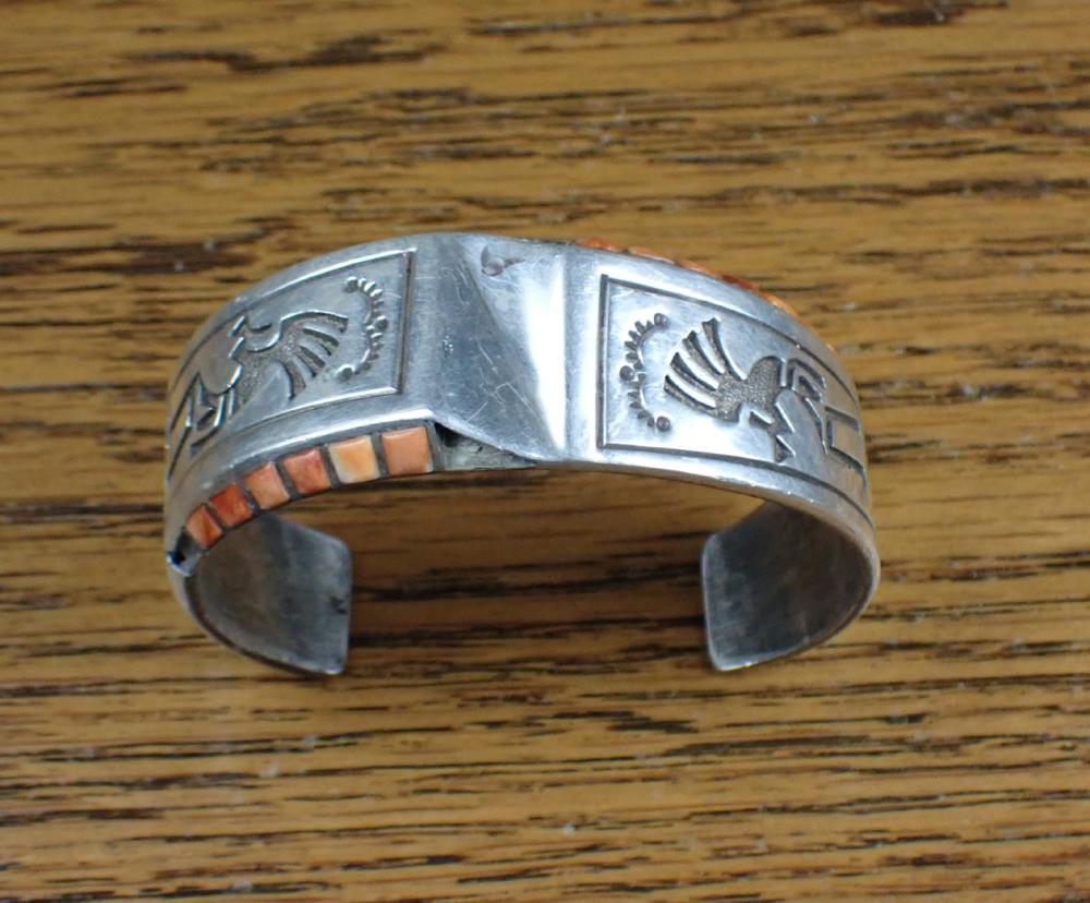 Appraisal: LEONARD JIM SIGNED STERLING SILVER CUFF BRACELET Handcrafted Native American