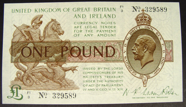 Appraisal: United Kingdom and Ireland one pound note signed Kishen no