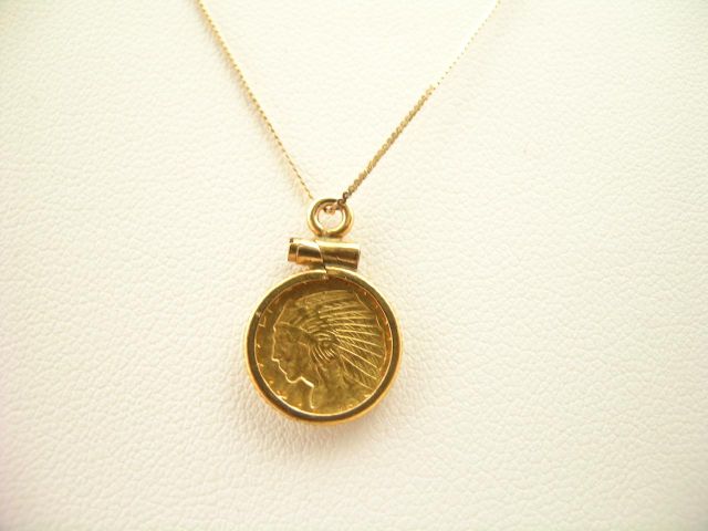 Appraisal: K yellow gold chain with gold Indian head coin pendant