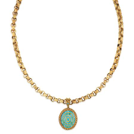 Appraisal: Antique Gold Chain with Gold and Turquoise Pendant Estimate -