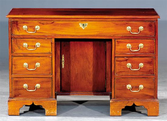 Appraisal: Diminutive Georgian style mahogany pedestal desk circa rectangular molded top