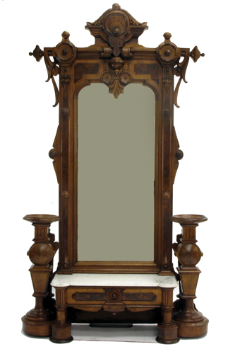 Appraisal: LARGE VICTORIAN WALNUT HALLSTAND Renaissance Revival design American c The